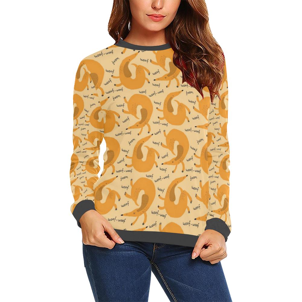 Wiener Dog Dachshund Woof Woof Pattern Print Women's Sweatshirt-grizzshop