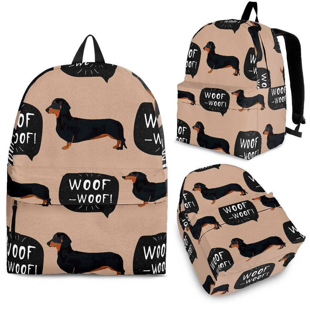 Wiener Dog Woof Woof Dachshund Pattern Print Backpack-grizzshop