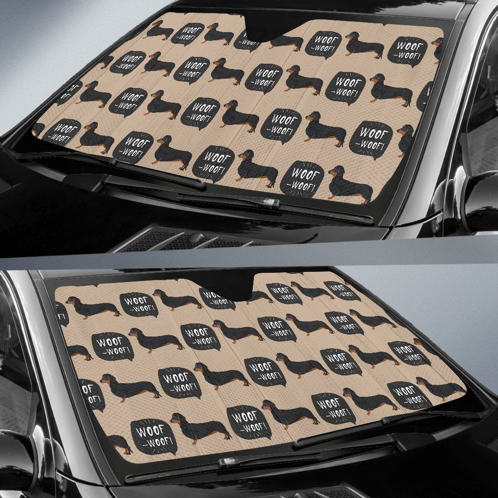 Wiener Dog Woof Woof Dachshund Pattern Print Car Sun Shade-grizzshop