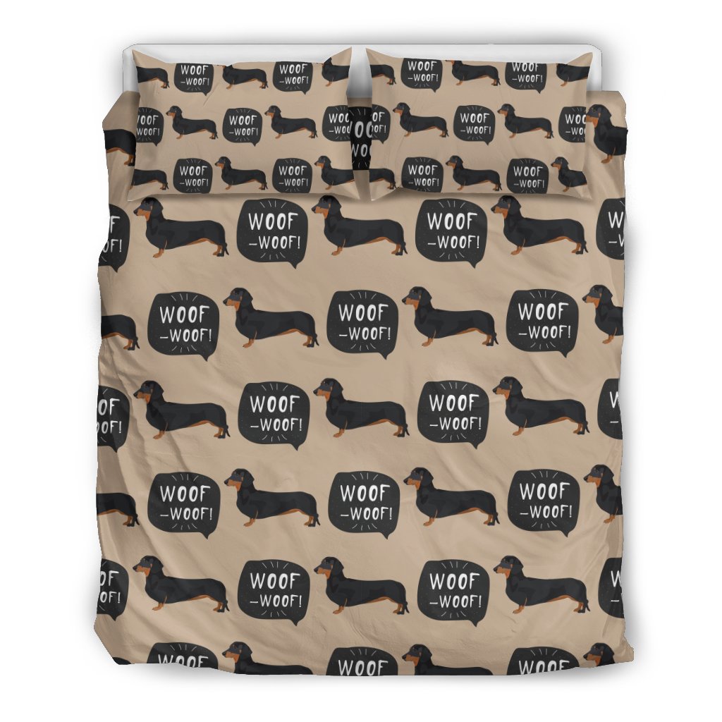 Wiener Dog Woof Woof Dachshund Pattern Print Duvet Cover Bedding Set-grizzshop