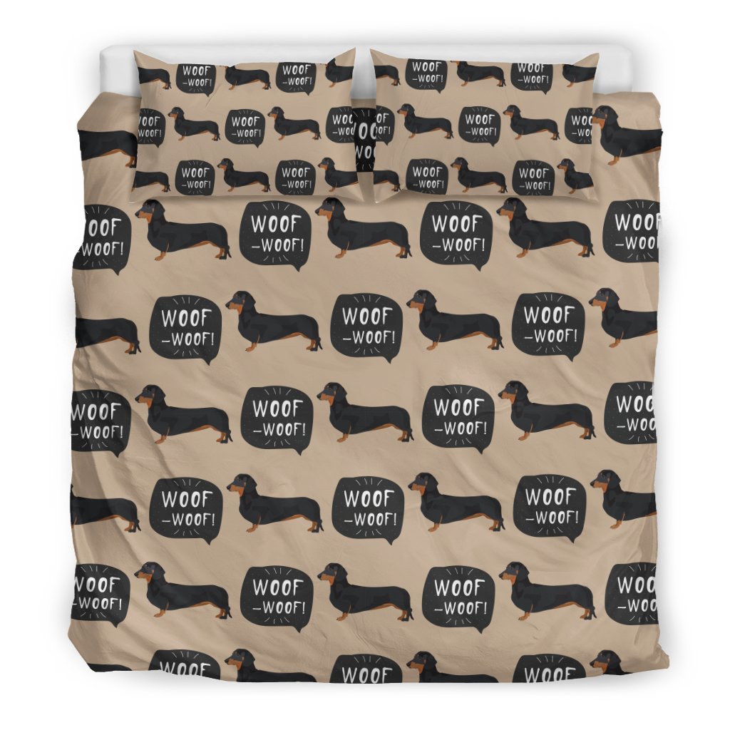 Wiener Dog Woof Woof Dachshund Pattern Print Duvet Cover Bedding Set-grizzshop