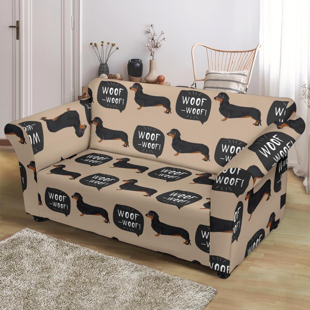 Wiener Dog Woof Woof Dachshund Pattern Print Loveseat Cover-grizzshop