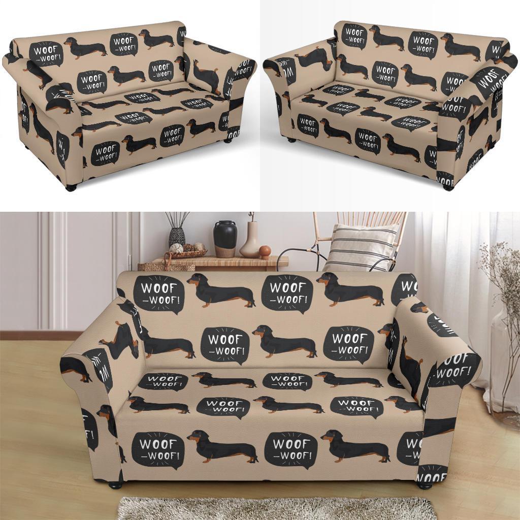 Wiener Dog Woof Woof Dachshund Pattern Print Loveseat Cover-grizzshop