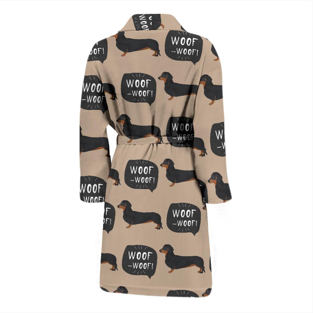 Wiener Dog Woof Woof Dachshund Pattern Print Men Long Robe-grizzshop