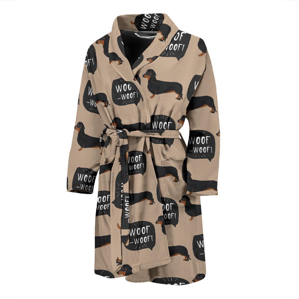 Wiener Dog Woof Woof Dachshund Pattern Print Men Long Robe-grizzshop