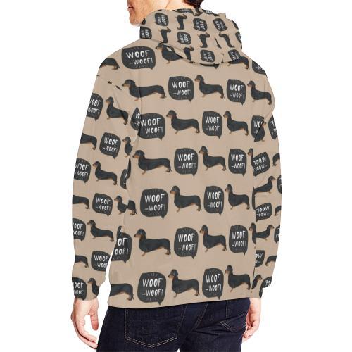 Wiener Dog Woof Woof Dachshund Pattern Print Men Pullover Hoodie-grizzshop