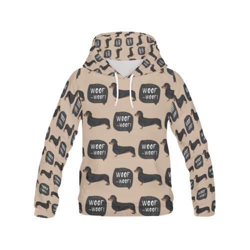 Wiener Dog Woof Woof Dachshund Pattern Print Men Pullover Hoodie-grizzshop