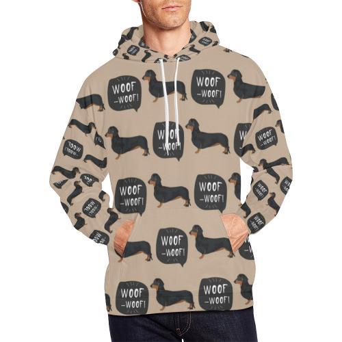 Wiener Dog Woof Woof Dachshund Pattern Print Men Pullover Hoodie-grizzshop