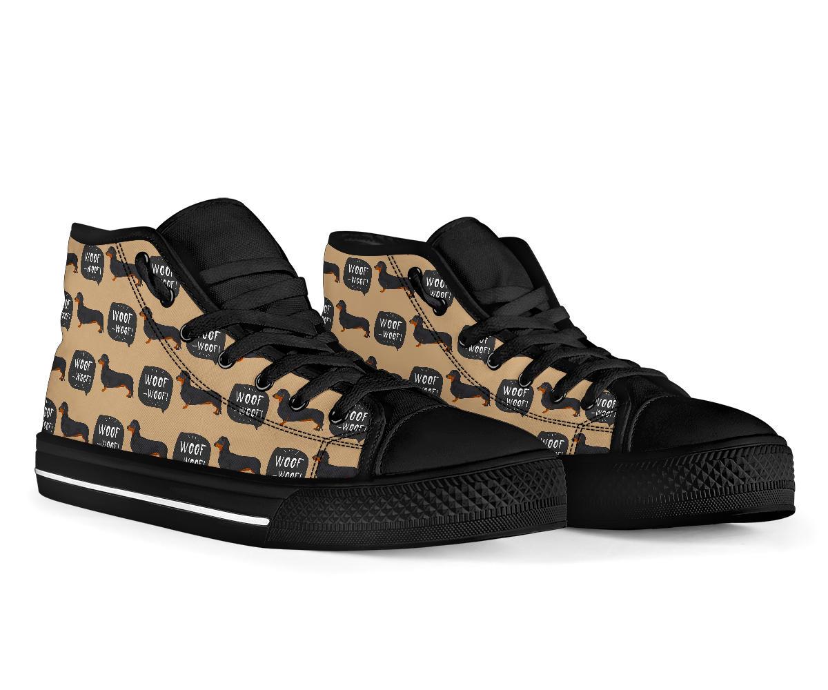 Wiener Dog Woof Woof Dachshund Pattern Print Men Women's High Top Shoes-grizzshop