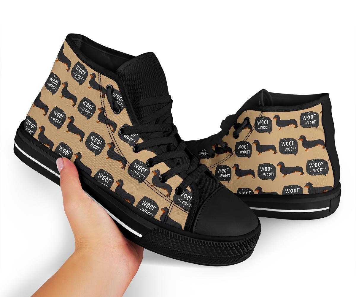 Wiener Dog Woof Woof Dachshund Pattern Print Men Women's High Top Shoes-grizzshop