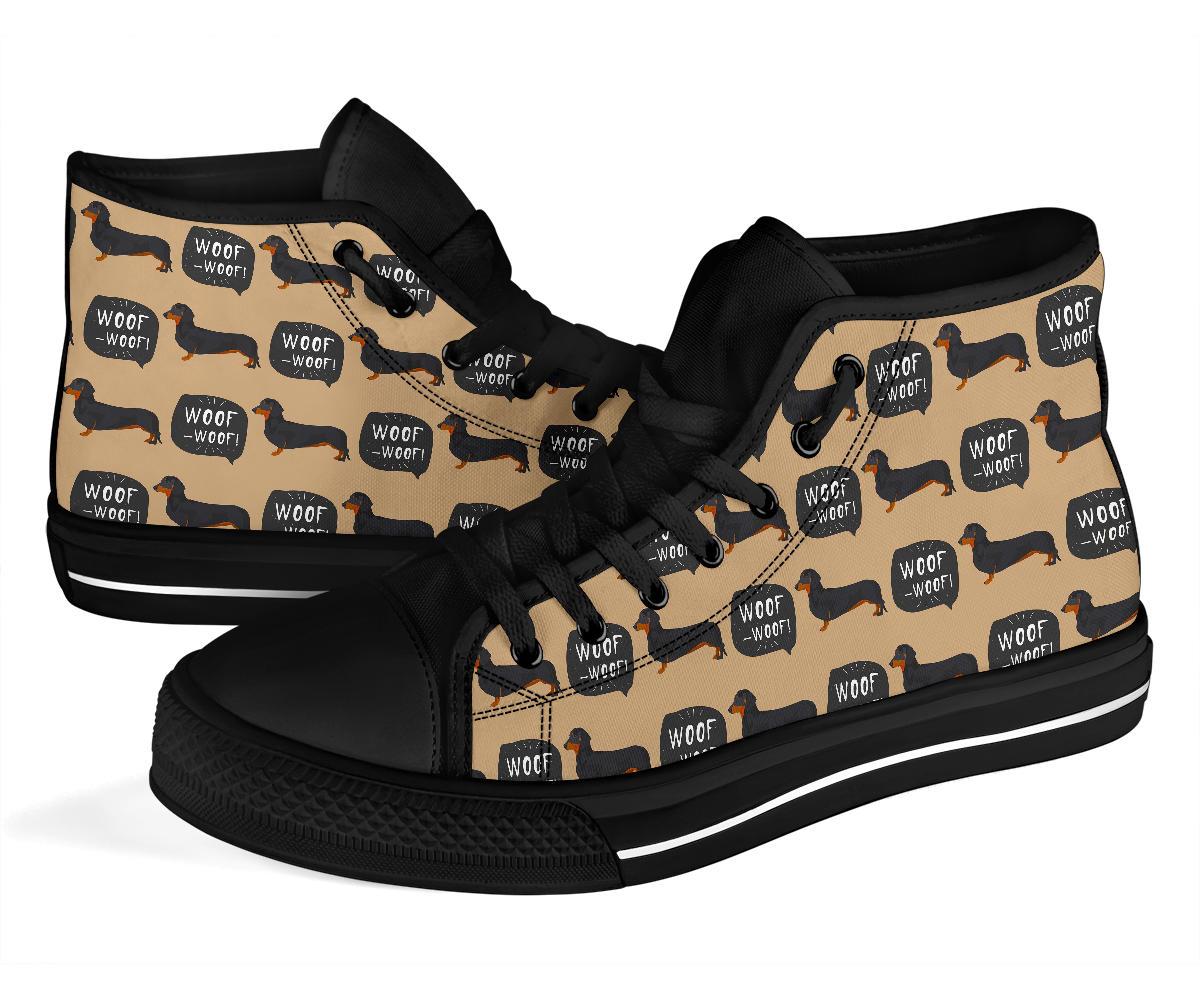 Wiener Dog Woof Woof Dachshund Pattern Print Men Women's High Top Shoes-grizzshop