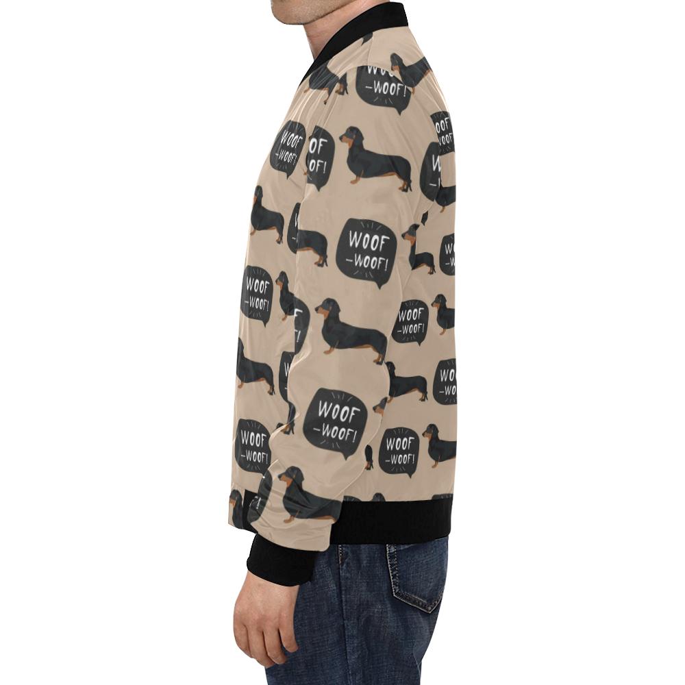 Wiener Dog Woof Woof Dachshund Pattern Print Men's Bomber Jacket-grizzshop