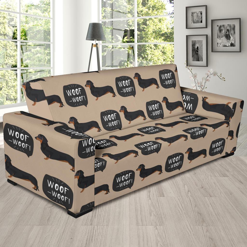 Wiener Dog Woof Woof Dachshund Pattern Print Sofa Covers-grizzshop