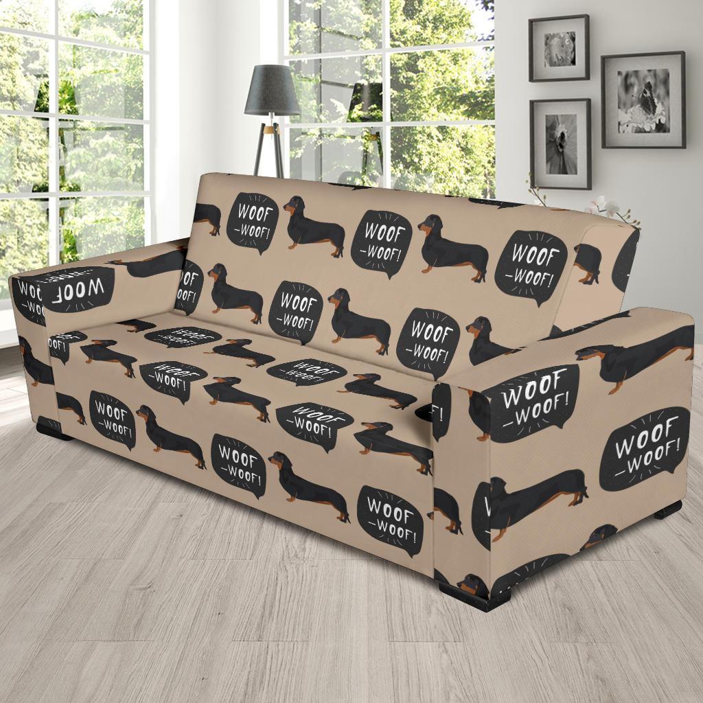 Wiener Dog Woof Woof Dachshund Pattern Print Sofa Covers-grizzshop