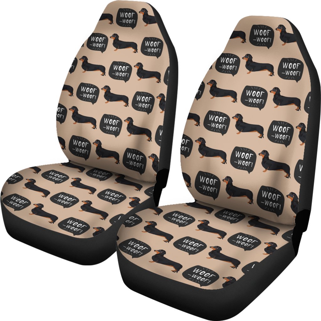 Wiener Dog Woof Woof Dachshund Pattern Print Universal Fit Car Seat Cover-grizzshop