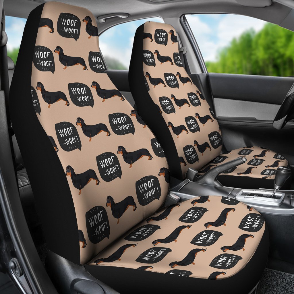 Wiener Dog Woof Woof Dachshund Pattern Print Universal Fit Car Seat Cover-grizzshop