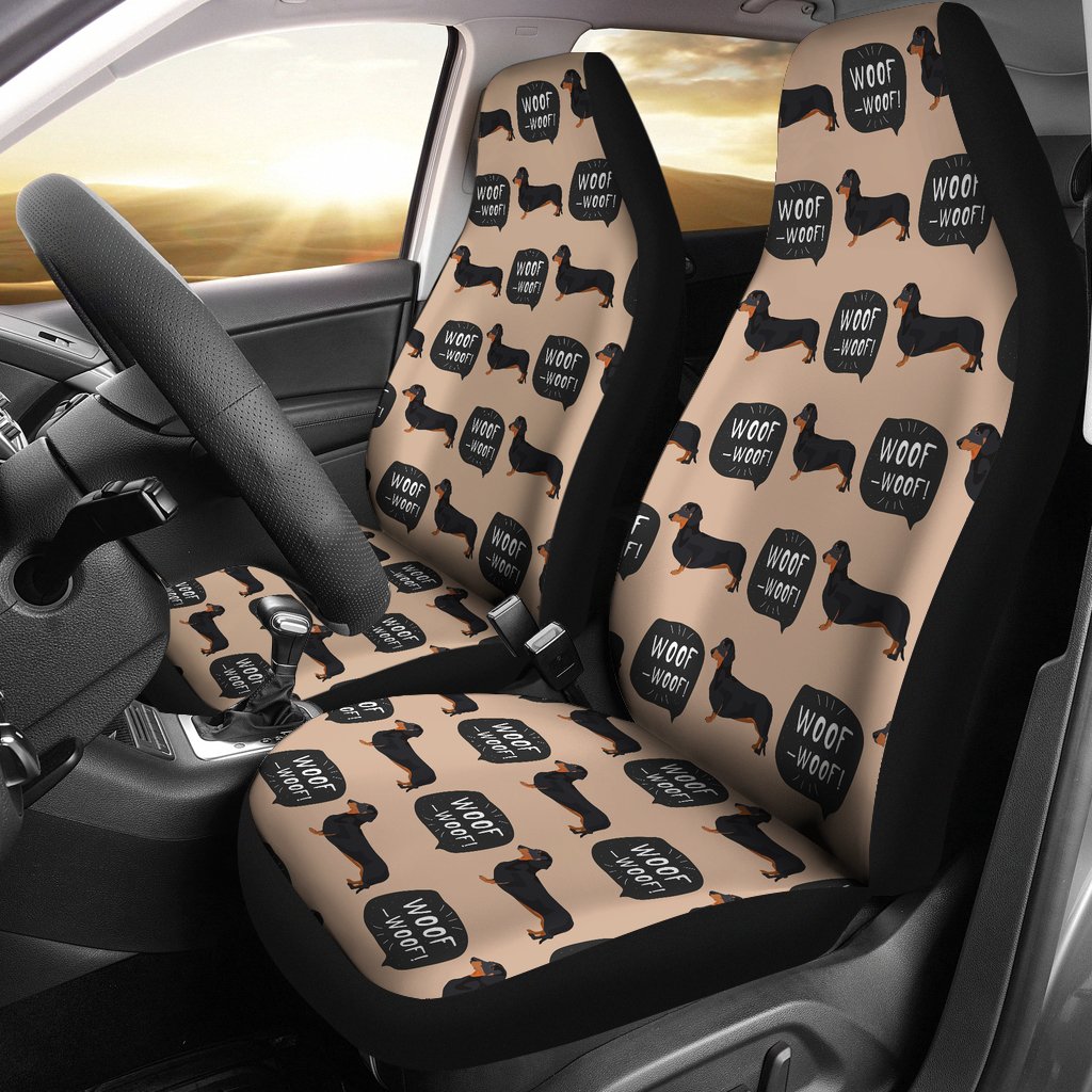 Wiener Dog Woof Woof Dachshund Pattern Print Universal Fit Car Seat Cover-grizzshop