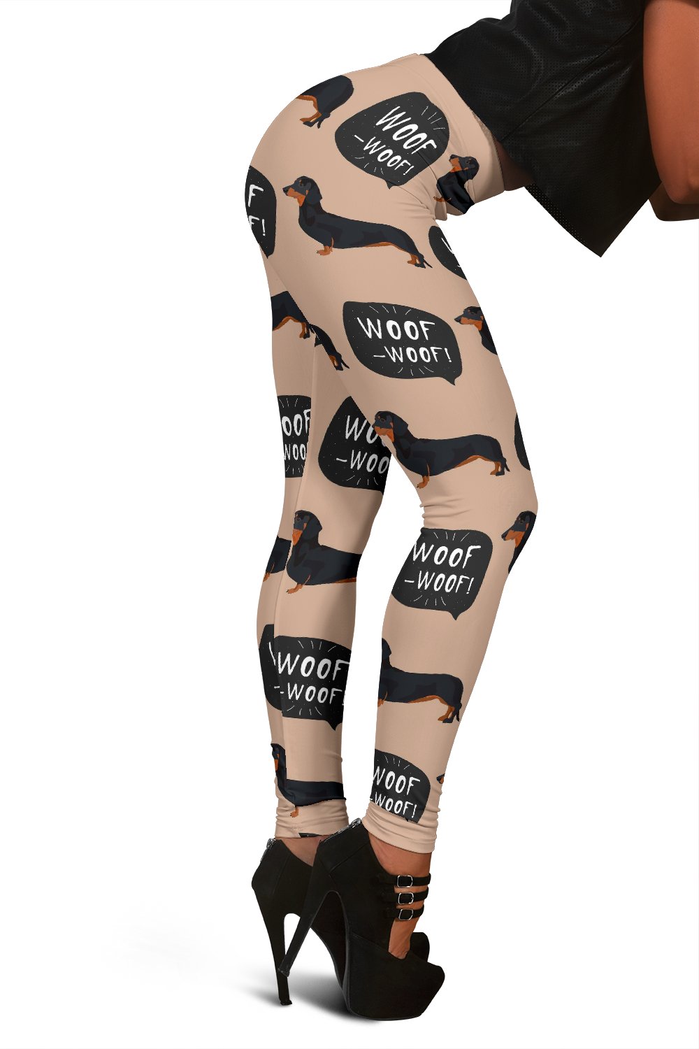 Wiener Dog Woof Woof Dachshund Pattern Print Women Leggings-grizzshop