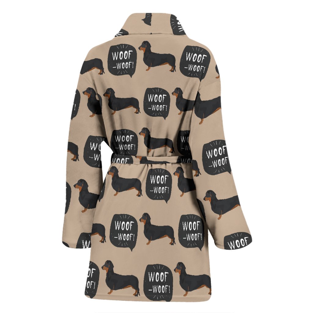Wiener Dog Woof Woof Dachshund Pattern Print Women Long Robe-grizzshop
