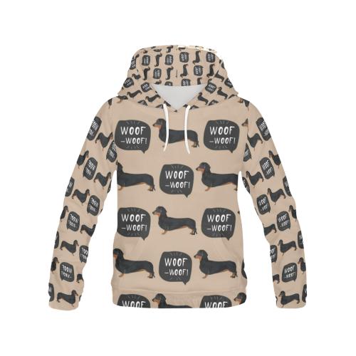 Wiener Dog Woof Woof Dachshund Pattern Print Women Pullover Hoodie-grizzshop