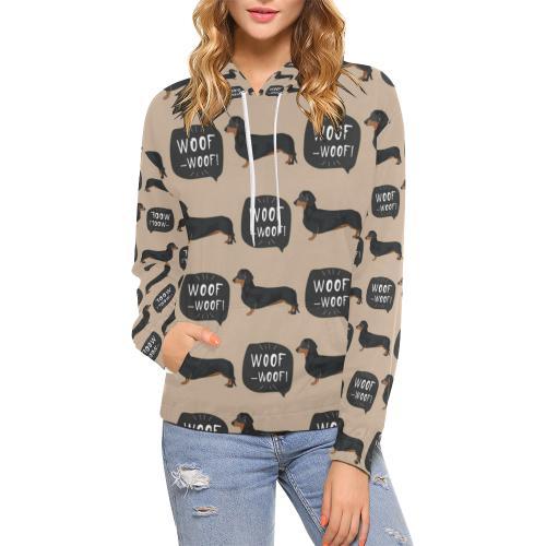 Wiener Dog Woof Woof Dachshund Pattern Print Women Pullover Hoodie-grizzshop