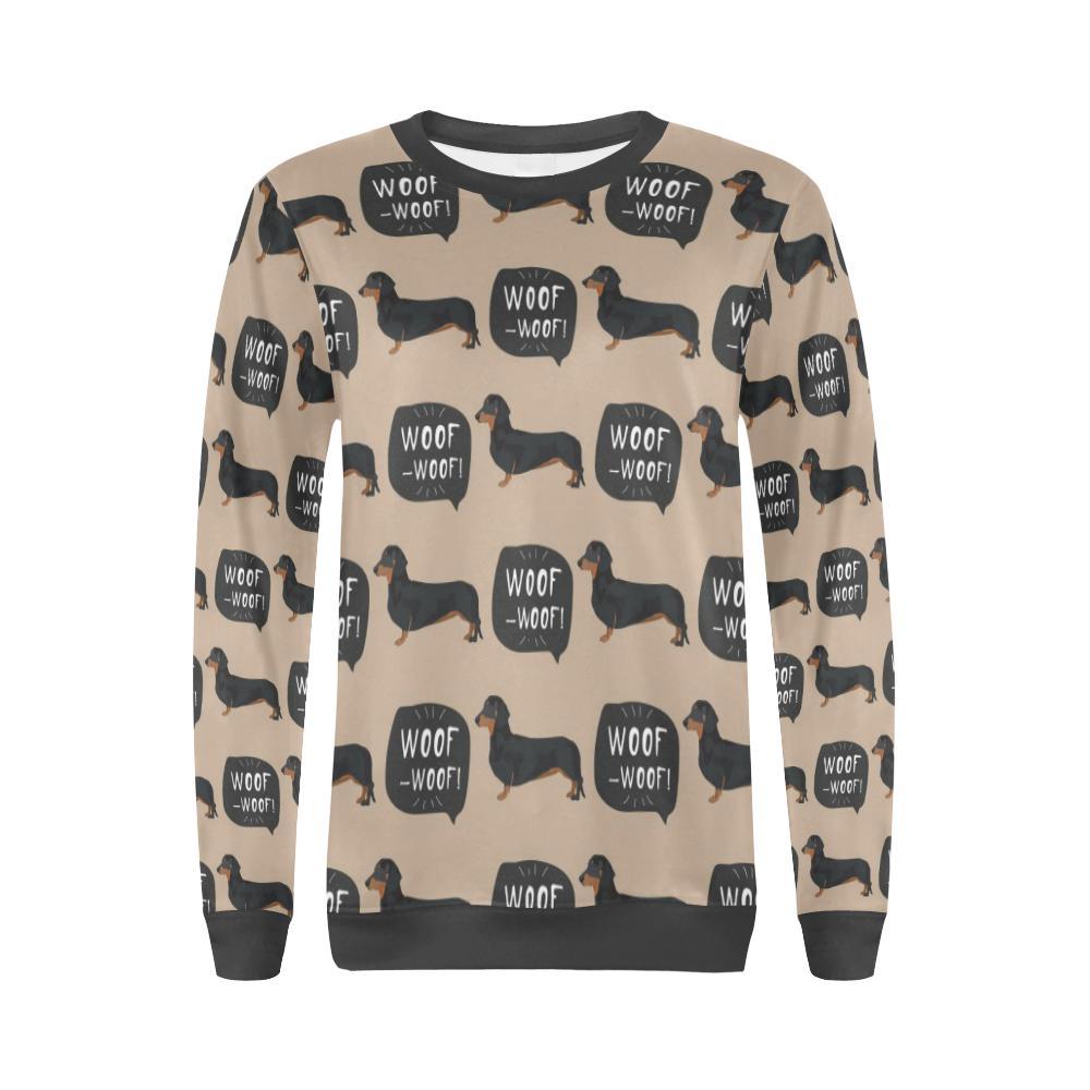 Wiener Dog Woof Woof Dachshund Pattern Print Women's Sweatshirt-grizzshop