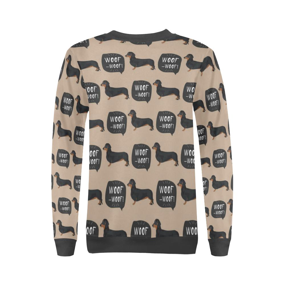 Wiener Dog Woof Woof Dachshund Pattern Print Women's Sweatshirt-grizzshop