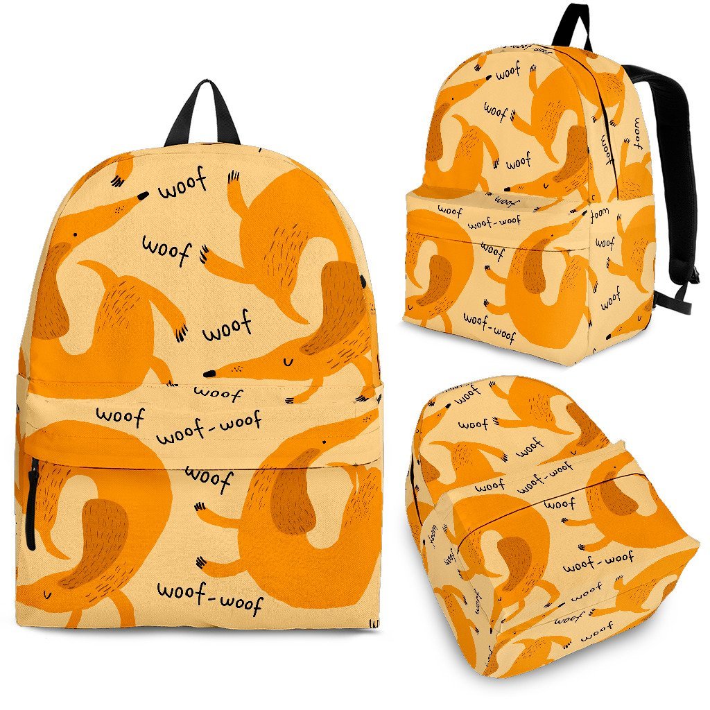 Wiener Dog Dachshund Woof Woof Pattern Print Backpack-grizzshop