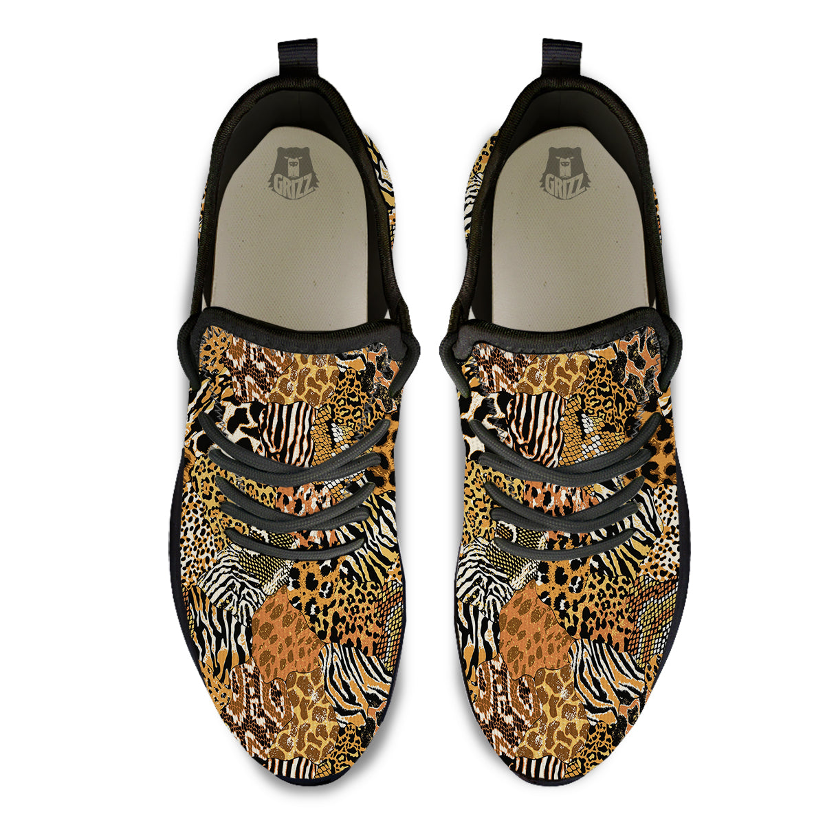 Wild Animal Skins Patchwork Print Pattern Black Athletic Shoes-grizzshop