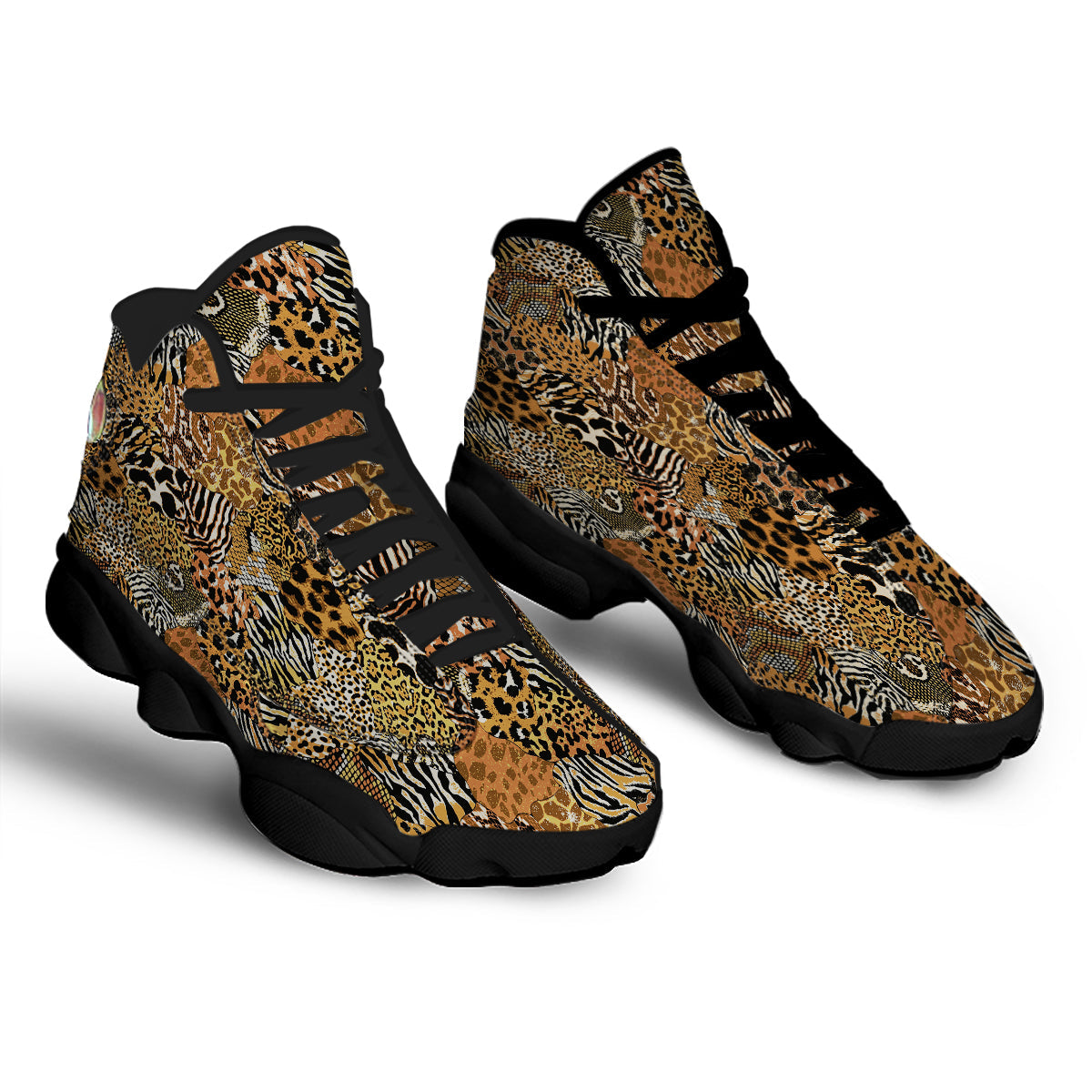 Wild Animal Skins Patchwork Print Pattern Black Basketball Shoes-grizzshop
