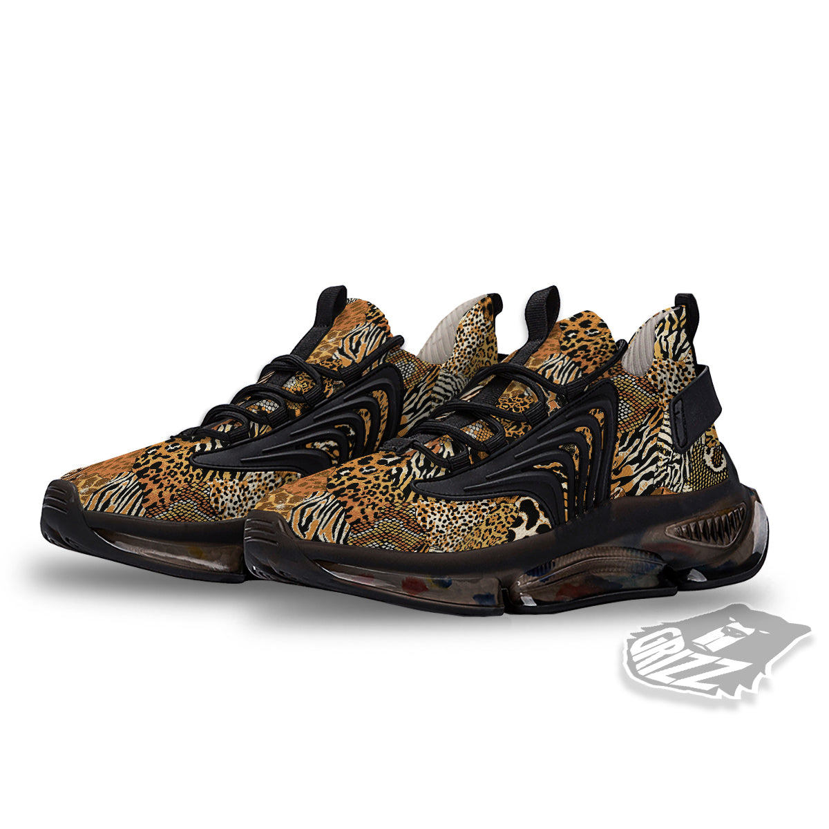 Wild Animal Skins Patchwork Print Pattern Black Gym Shoes-grizzshop