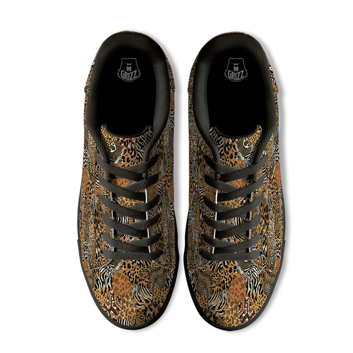 Wild Animal Skins Patchwork Print Pattern Black Low Top Sneakers-grizzshop