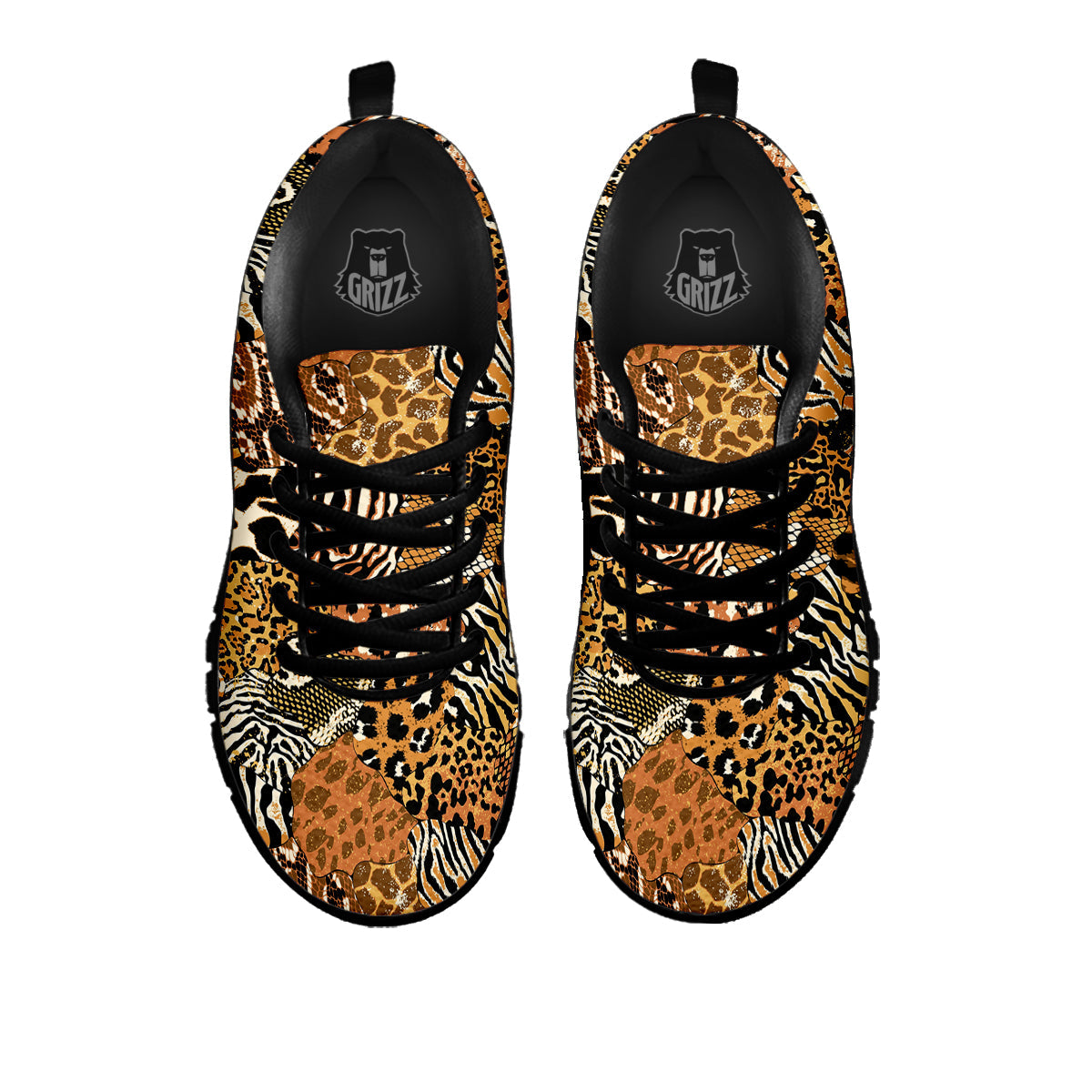 Wild Animal Skins Patchwork Print Pattern Black Sneaker-grizzshop