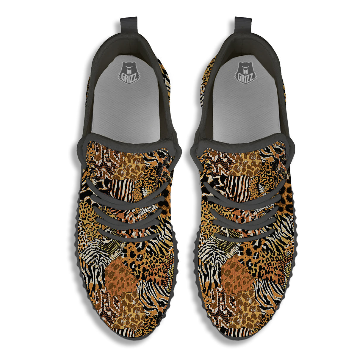 Wild Animal Skins Patchwork Print Pattern Black Walking Shoes-grizzshop
