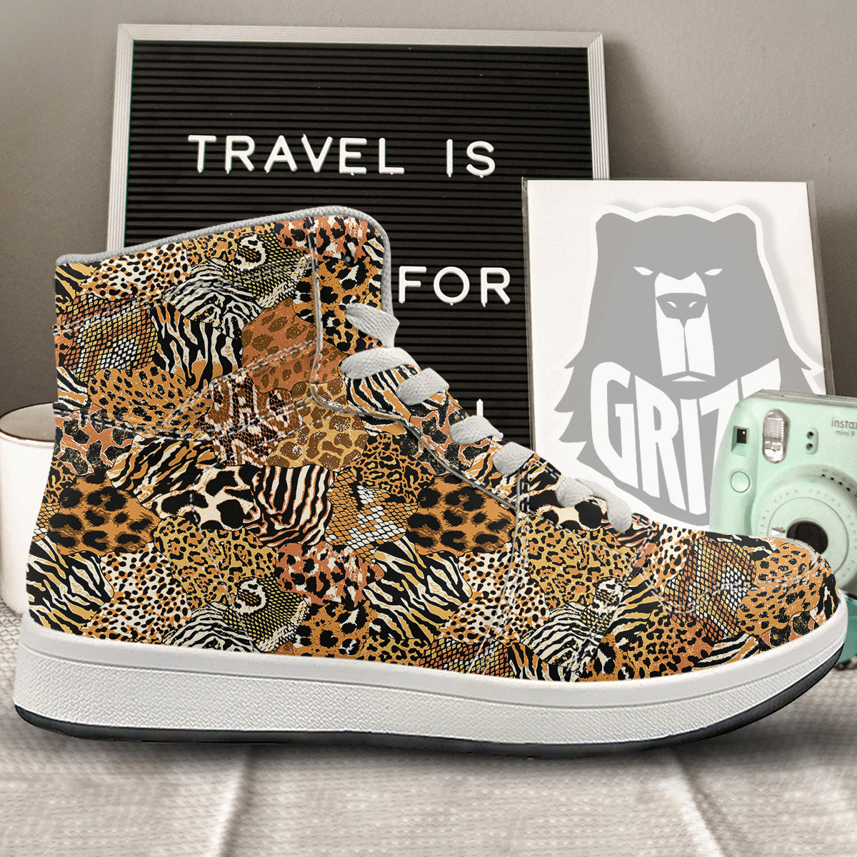 Wild Animal Skins Patchwork Print Pattern High Top Sneakers-grizzshop