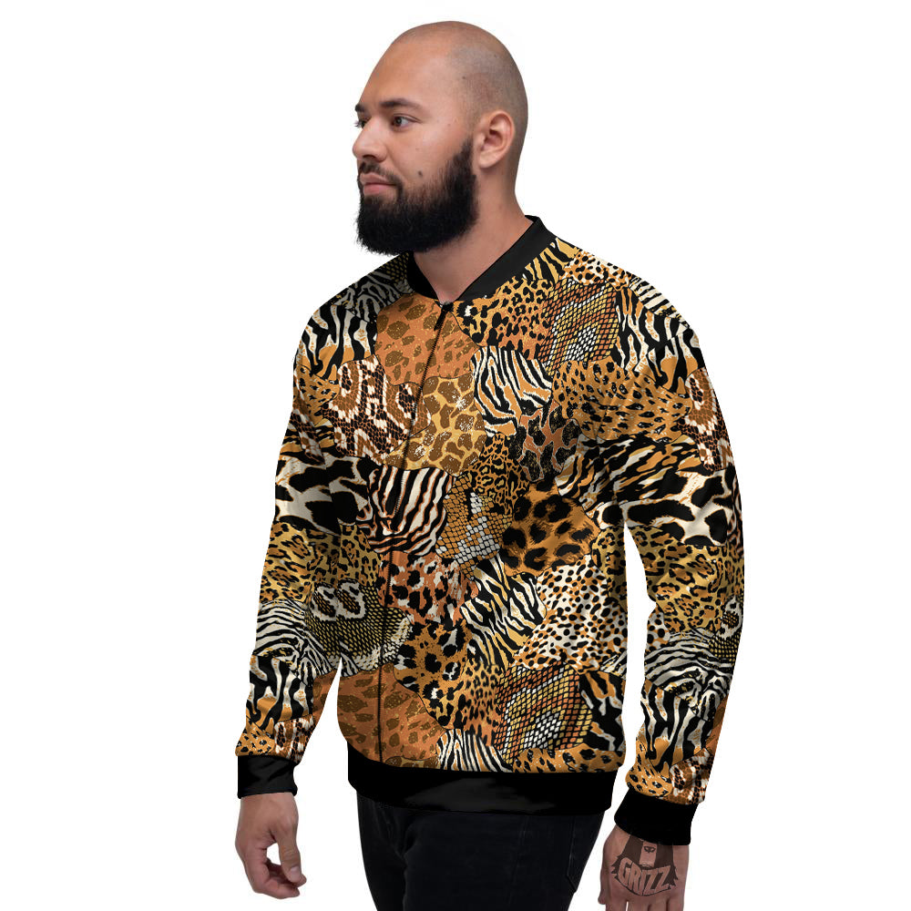 Wild Animal Skins Patchwork Print Pattern Men's Bomber Jacket-grizzshop