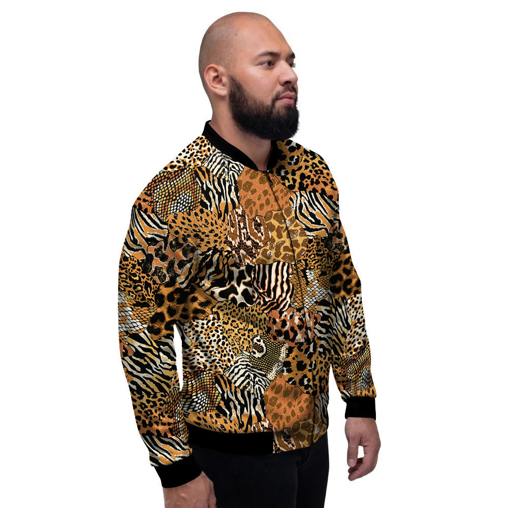 Wild Animal Skins Patchwork Print Pattern Men's Bomber Jacket-grizzshop