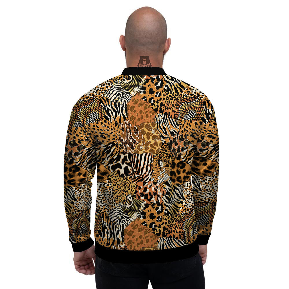 Wild Animal Skins Patchwork Print Pattern Men's Bomber Jacket-grizzshop