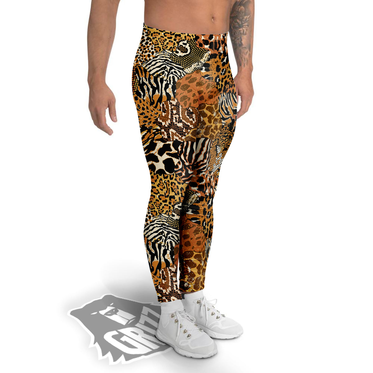 Wild Animal Skins Patchwork Print Pattern Men's Leggings-grizzshop