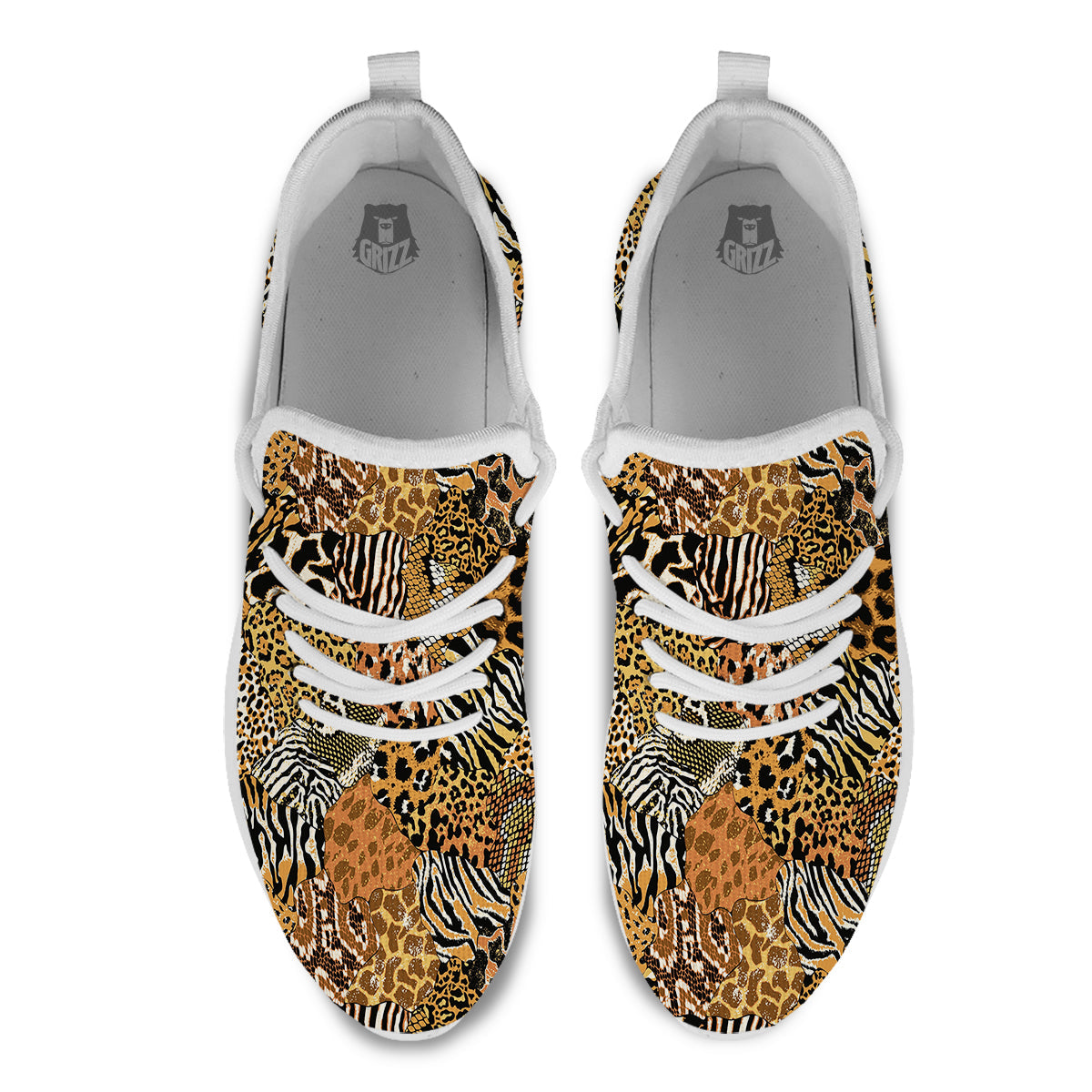 Wild Animal Skins Patchwork Print Pattern White Athletic Shoes-grizzshop