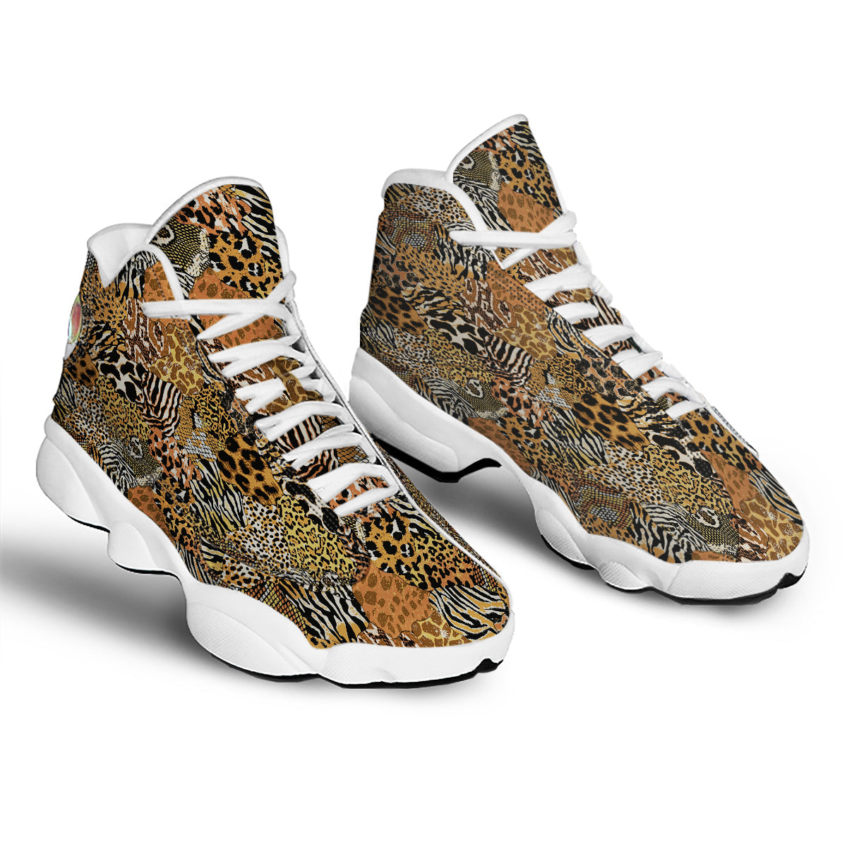 Wild Animal Skins Patchwork Print Pattern White Basketball Shoes-grizzshop
