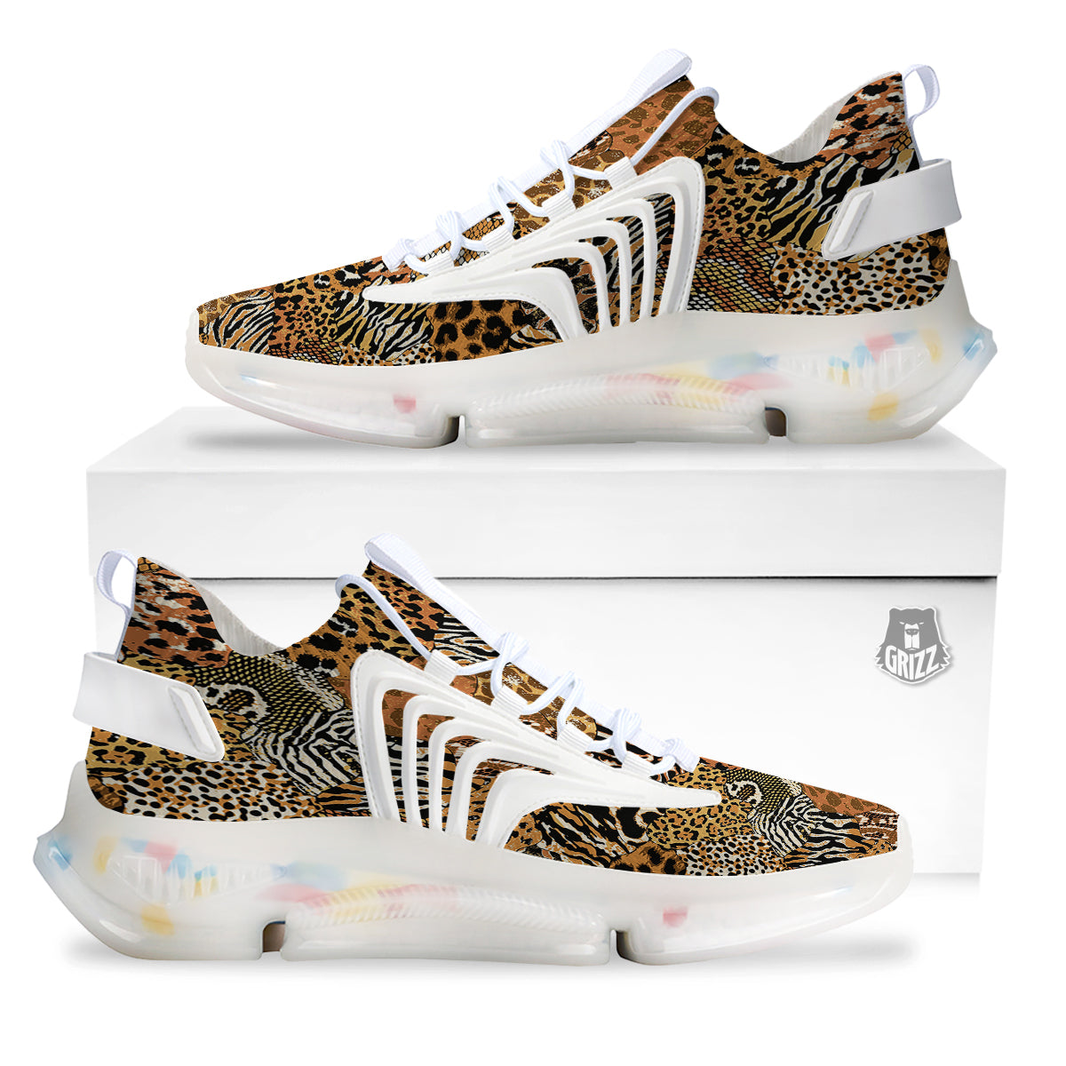 Wild Animal Skins Patchwork Print Pattern White Gym Shoes-grizzshop