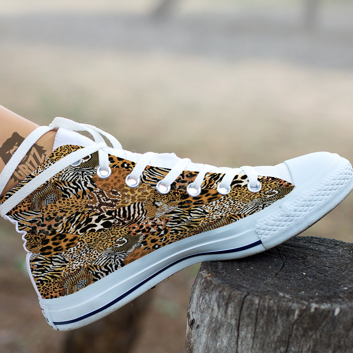 Wild Animal Skins Patchwork Print Pattern White High Top Shoes-grizzshop