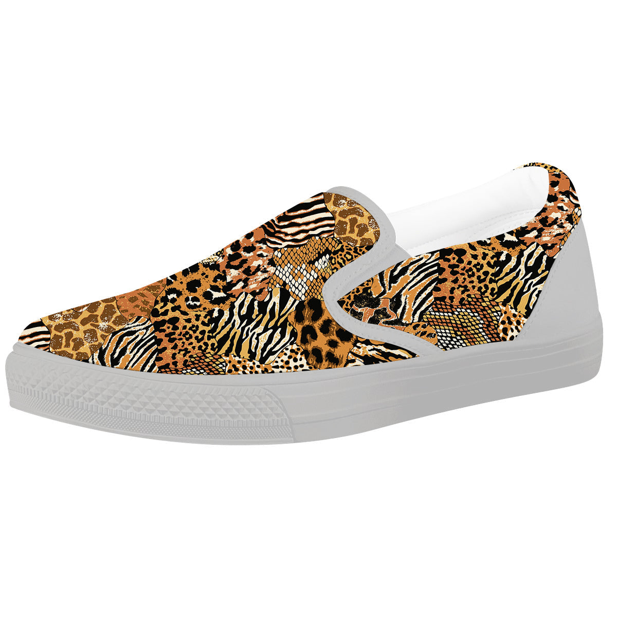 Wild Animal Skins Patchwork Print Pattern White Slip On Shoes-grizzshop
