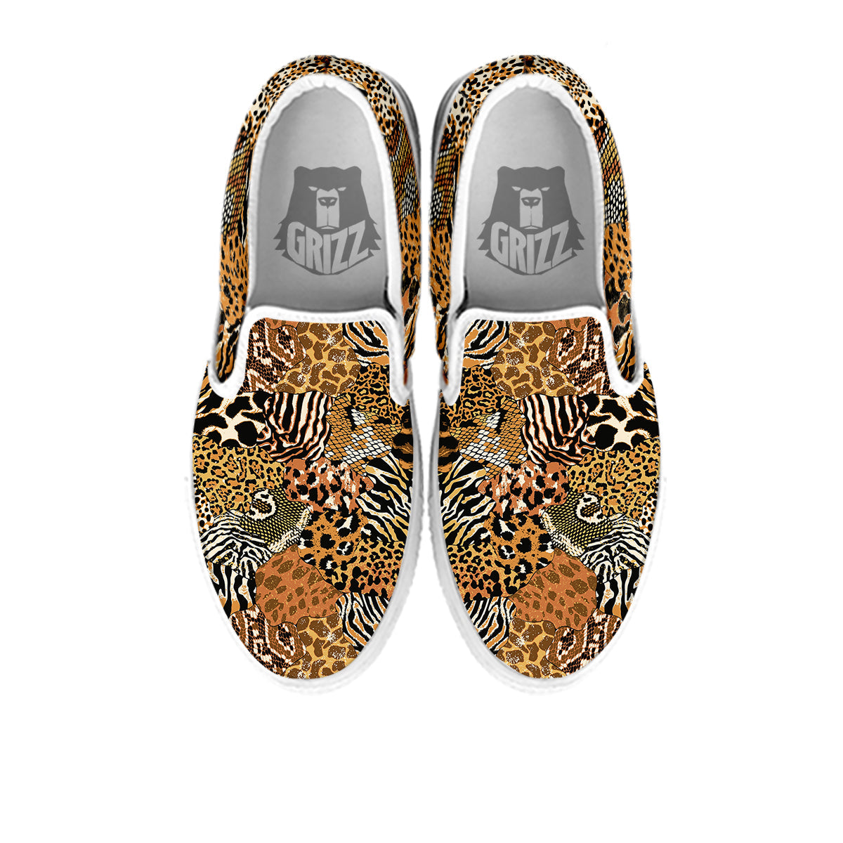 Wild Animal Skins Patchwork Print Pattern White Slip On Shoes-grizzshop