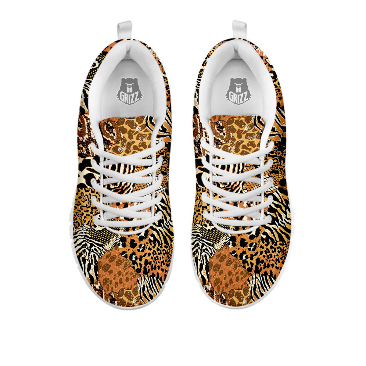 Wild Animal Skins Patchwork Print Pattern White Sneaker-grizzshop
