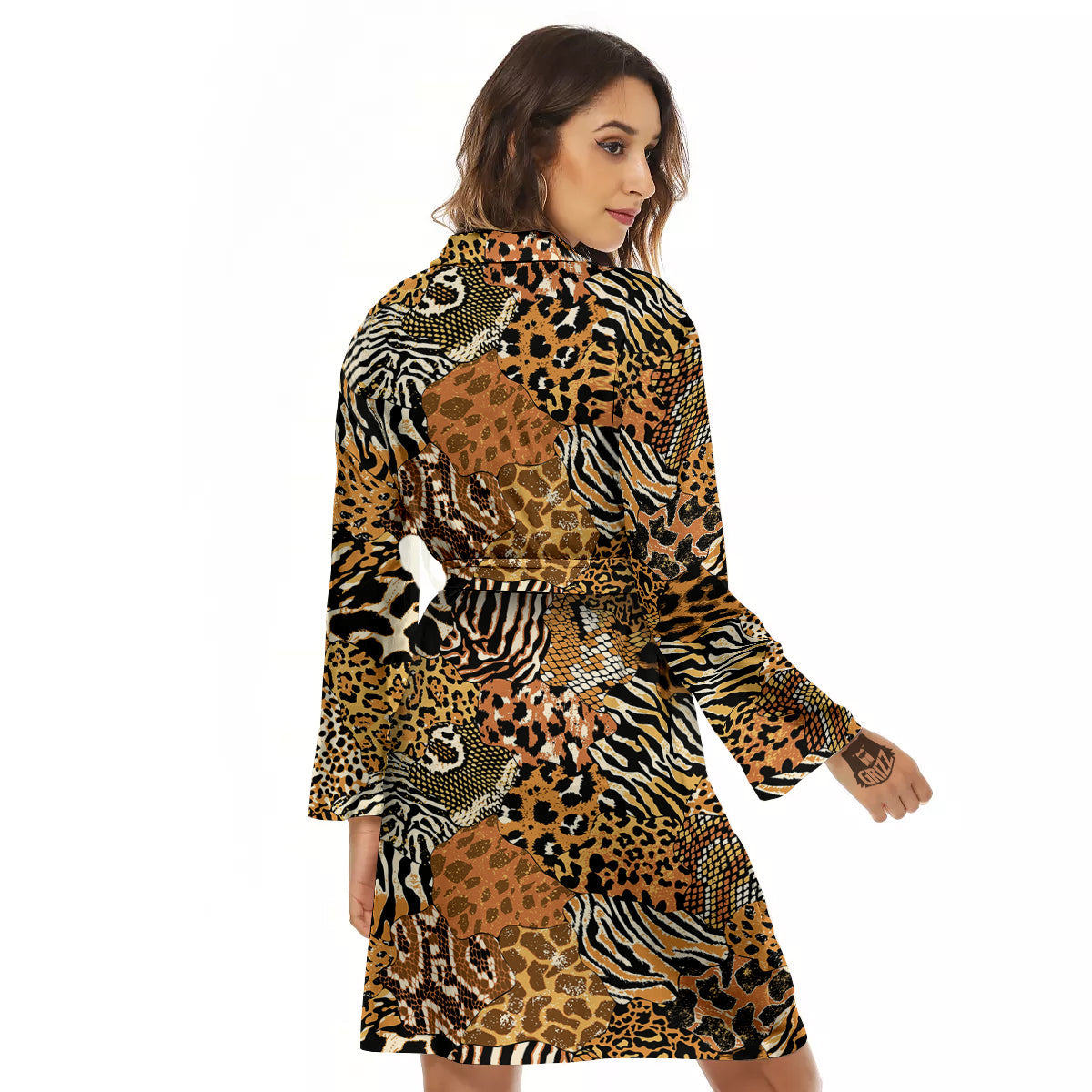 Wild Animal Skins Patchwork Print Pattern Women's Robe-grizzshop