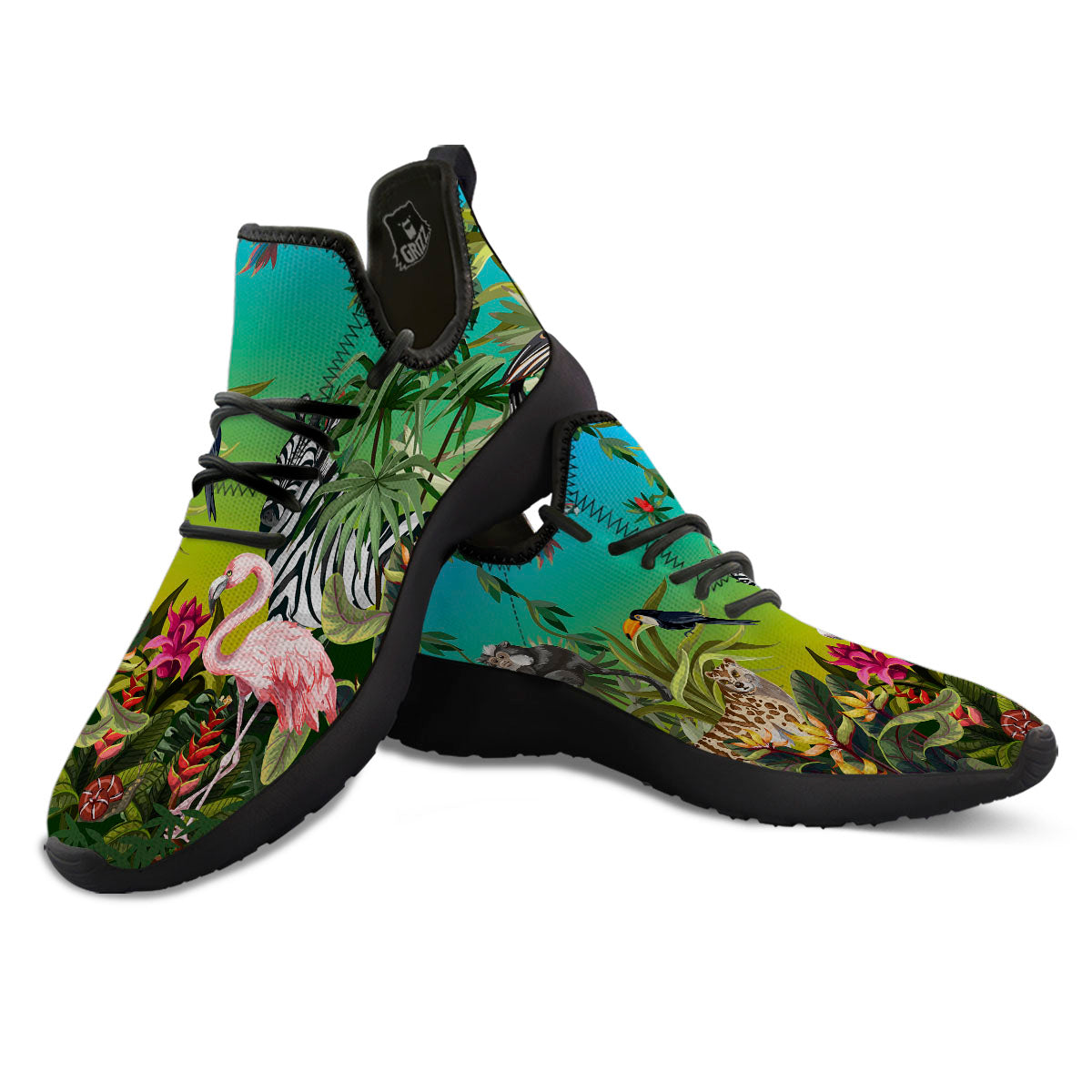 Wild Animals Jungle Print Black Athletic Shoes-grizzshop