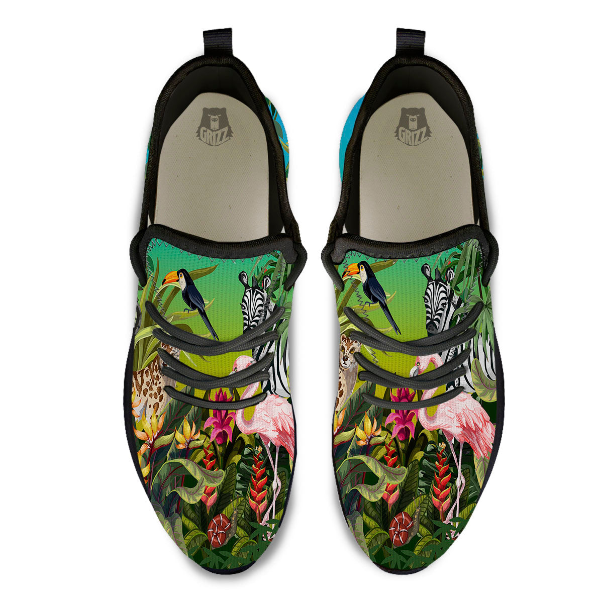 Wild Animals Jungle Print Black Athletic Shoes-grizzshop