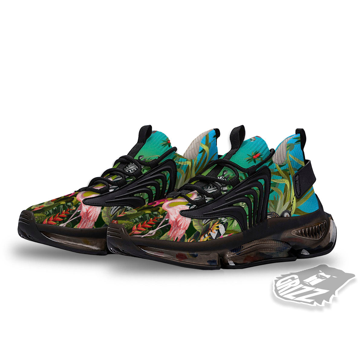 Wild Animals Jungle Print Black Gym Shoes-grizzshop